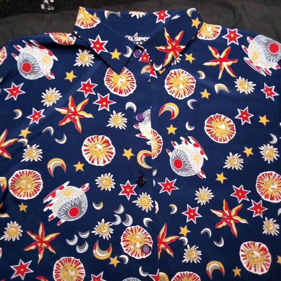 Vintage S.G. Sport Sun Moon Stars Ouer Space Polyester Disco Shirt - Picture 1 of 4